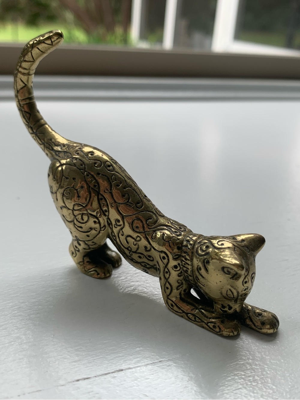 Vtg Franklin Mint Curio Cabinet Cat Collection Figurine Asian 1986 Brass Etched
